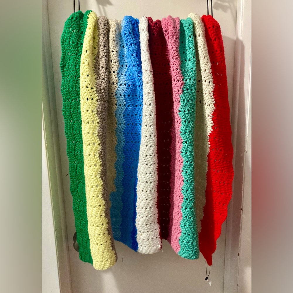 Vintage Handmade Afghan Throw Blanket - Multicolour Striped - 40” x 48”